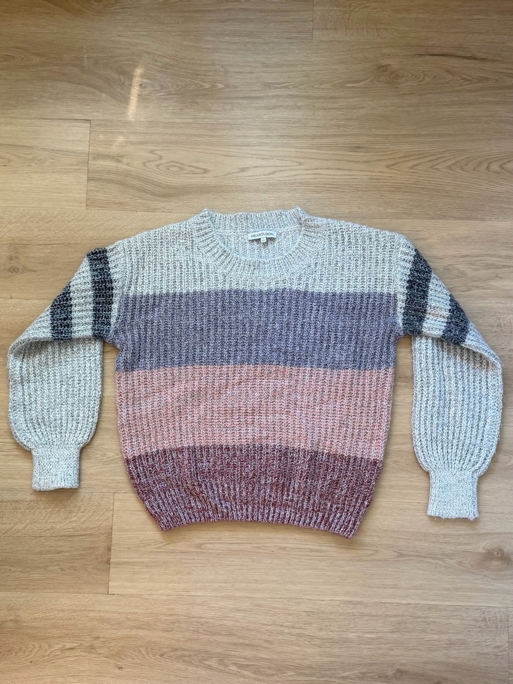 Heartloom Striped Crewneck Sweater in Cream, Mauve & Dusty Pink